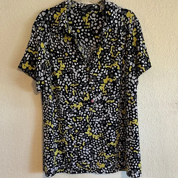 Alfani Black and Yellow Abstract Blouse - Picture 1 of 3